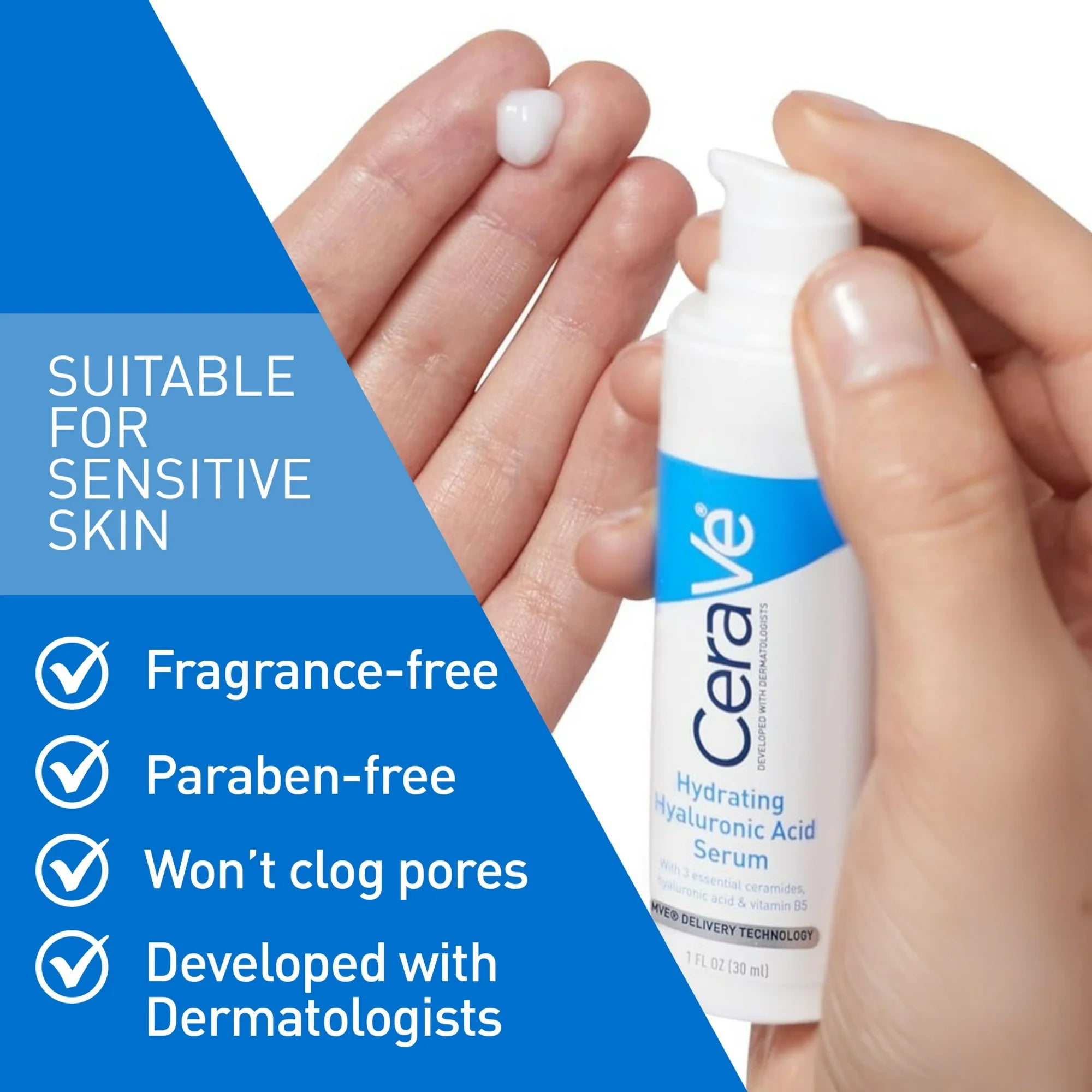 CeraVe Hydrating Serum, Hyaluronic Acid Face Serum, Ceramide Serum, Vitamin B5 Serum, Fragrance Free Serum, Hydrating Skincare, Dermatologist Recommended Serum, Dry Skin Serum, Moisturizing Face Serum , Makeupstashpk
