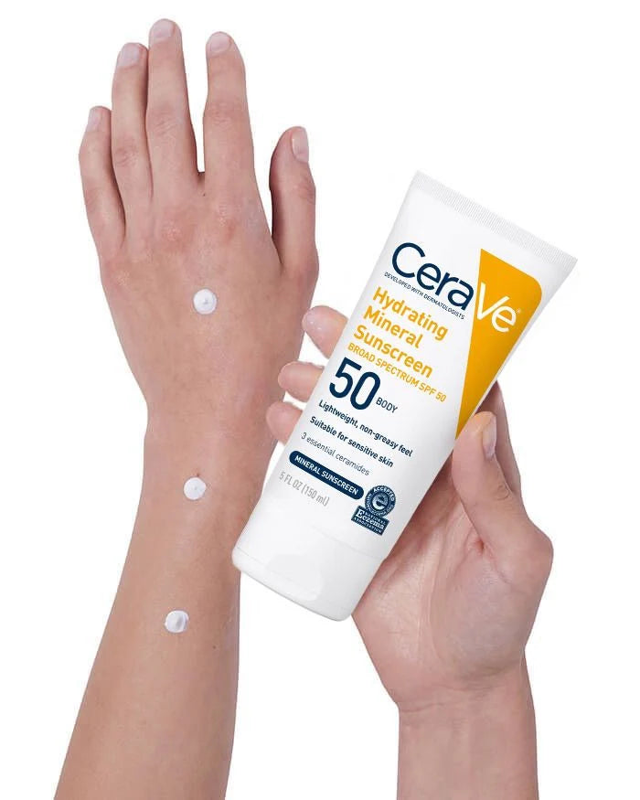Mineral Sunscreen Body Lotion, CeraVe Mineral SPF 50, Zinc Oxide Sunscreen, Sensitive Skin Sunscreen, Broad Spectrum SPF 50, CeraVe Body Sunscreen 150ML, Physical Sunscreen Lotion, Hydrating Sunscreen, Fragrance Free Sunscreen , Makeupstashpk