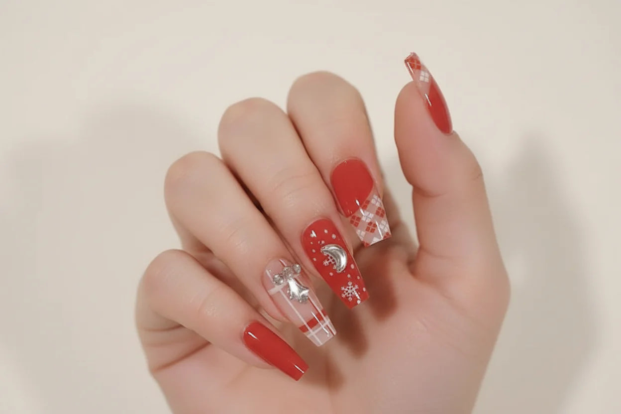  Press-On Nails , Artificial Nails, Double-Sided, Nail Glue Stic, Reusable False Nails, Salon Style Sake Nails , Trendy Fake Nails , Makeupsashpk