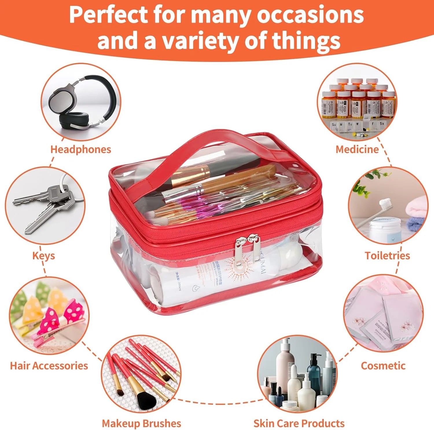 Cosmetic Bag, Clear Makeup Bag , Waterproof Toiletry Bag, Transparent Cosmetic Organizer, Travel Makeup Pouch, Travel Organizer, Zipper Cosmetic Bag, Carry on Tiletry Bag , Makeupstashpk