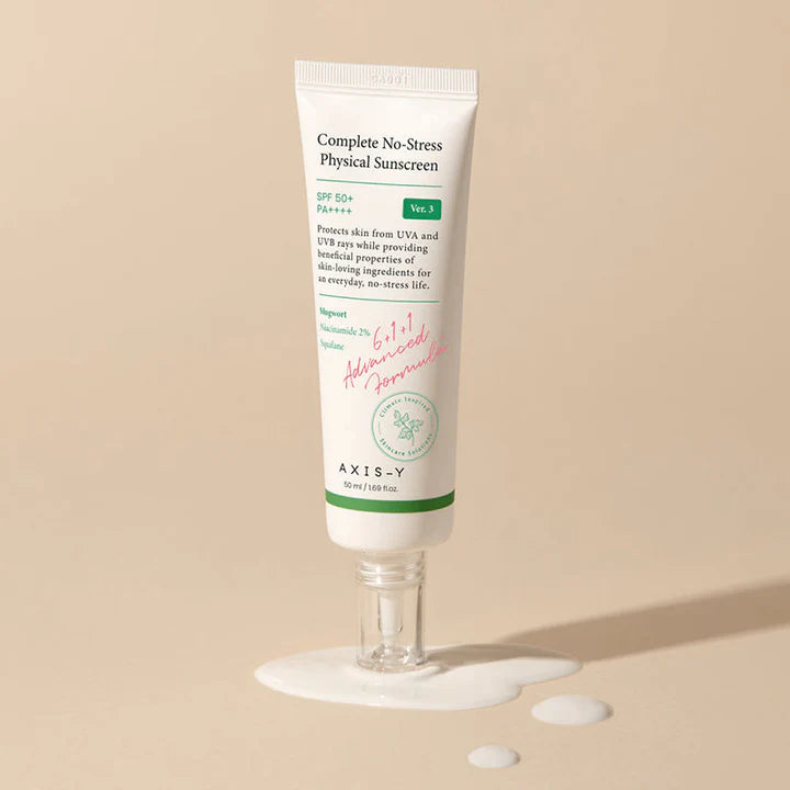 AXIS-Y Complete No-Stress Physical Sunscreen SPF50+ PA++++ 50ml – Mineral UV Protection for Sensitive Skin