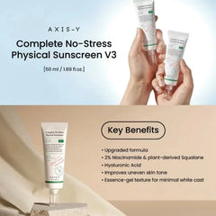 AXIS-Y Complete No-Stress Physical Sunscreen SPF50+ PA++++ 50ml – Mineral UV Protection for Sensitive Skin