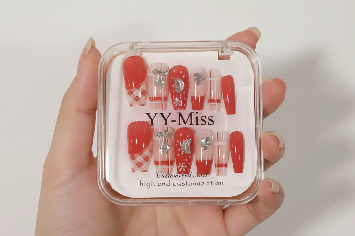  Press-On Nails , Artificial Nails, Double-Sided, Nail Glue Stic, Reusable False Nails, Salon Style Sake Nails , Trendy Fake Nails , Makeupsashpk