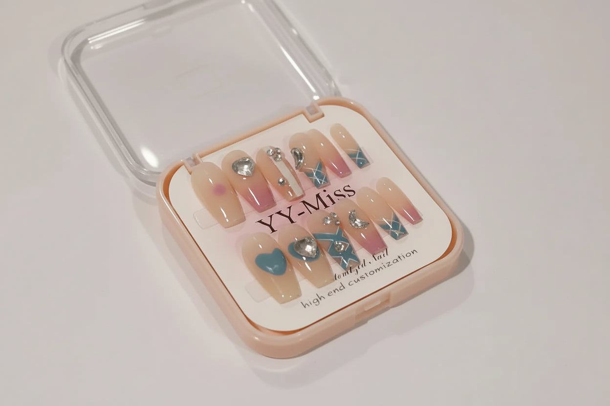  Press-On Nails , Artificial Nails, Double-Sided, Nail Glue Stic, Reusable False Nails, Salon Style Sake Nails , Trendy Fake Nails , Makeupsashpk