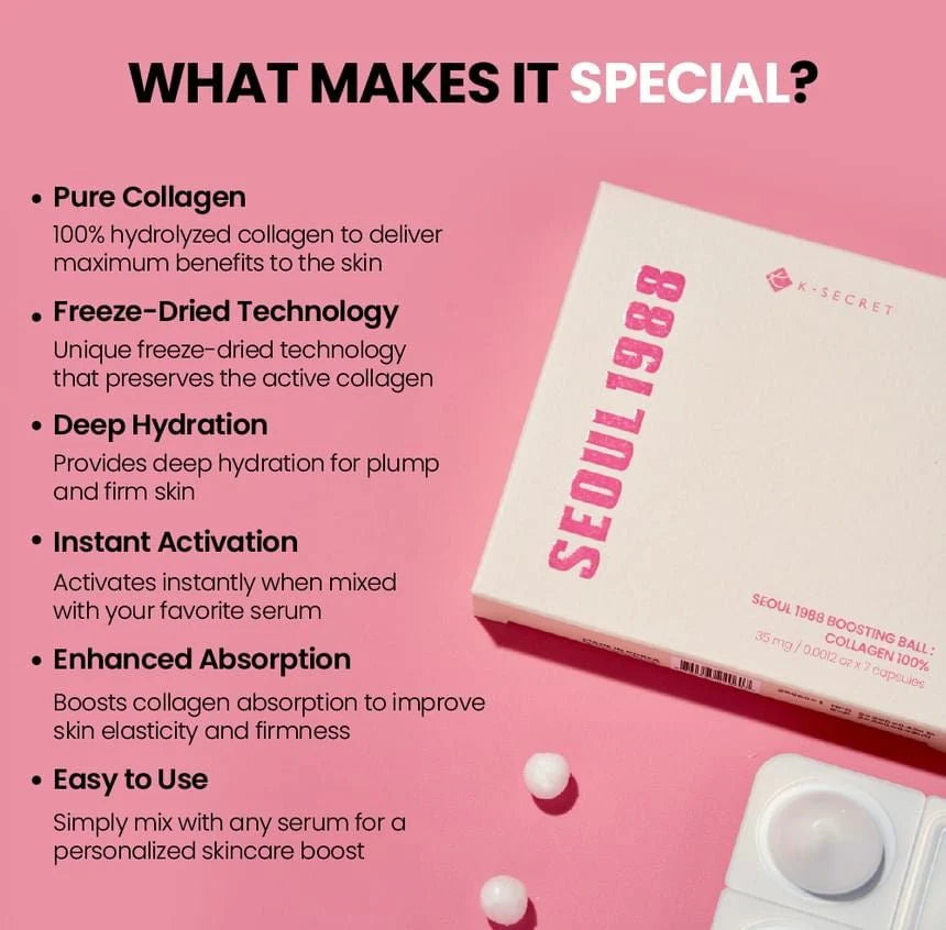 Boosting ball, Collagen Capsule Serum, Korean collagen skincare, Skin elasticity treatment,Wrinkle repair capsule , skincare capsules , Makeupstashpk